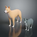 Game Movie Character 3D Light Brown Dog and Gray Cat Standing on Reflective Dark Background