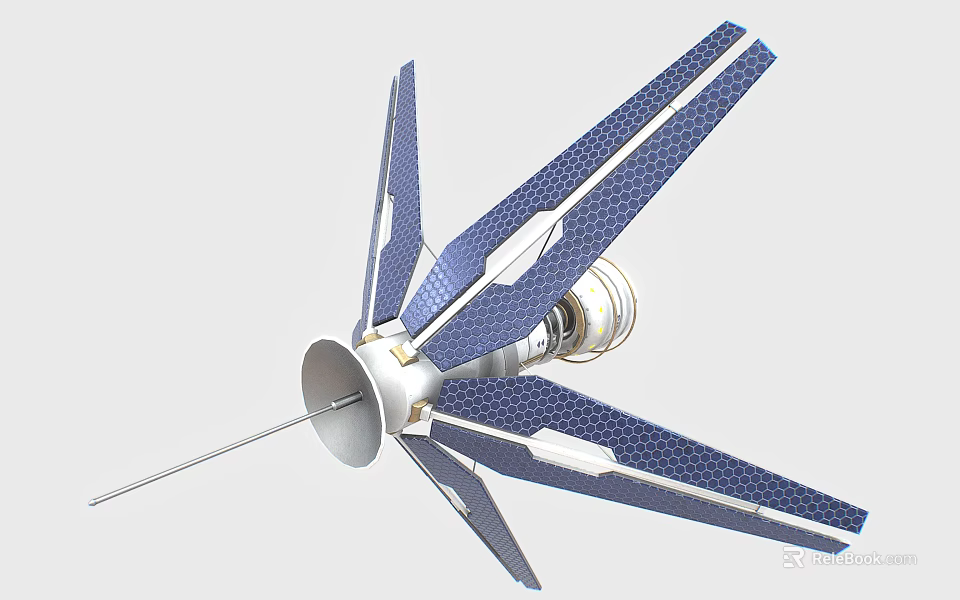 Industrial Equipment With Blue Solar Panels Rotating Blades Central Mechanical Body And Antenna 3d model 