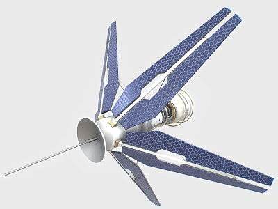 Industrial Equipment With Blue Solar Panels Rotating Blades Central Mechanical Body And Antenna 3d model