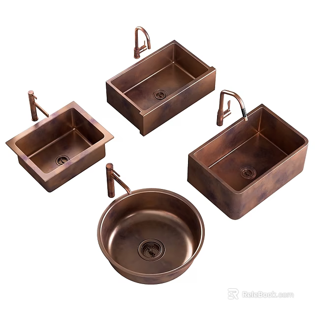 Copper Kitchen Sinks With Various Shapes And Modern Design For Home Kitchens 3d model 