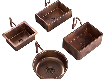 Copper Kitchen Sinks With Various Shapes And Modern Design For Home Kitchens 3d model