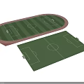Professional Football Field With Green Grass Turf Red Running Track And Goalposts