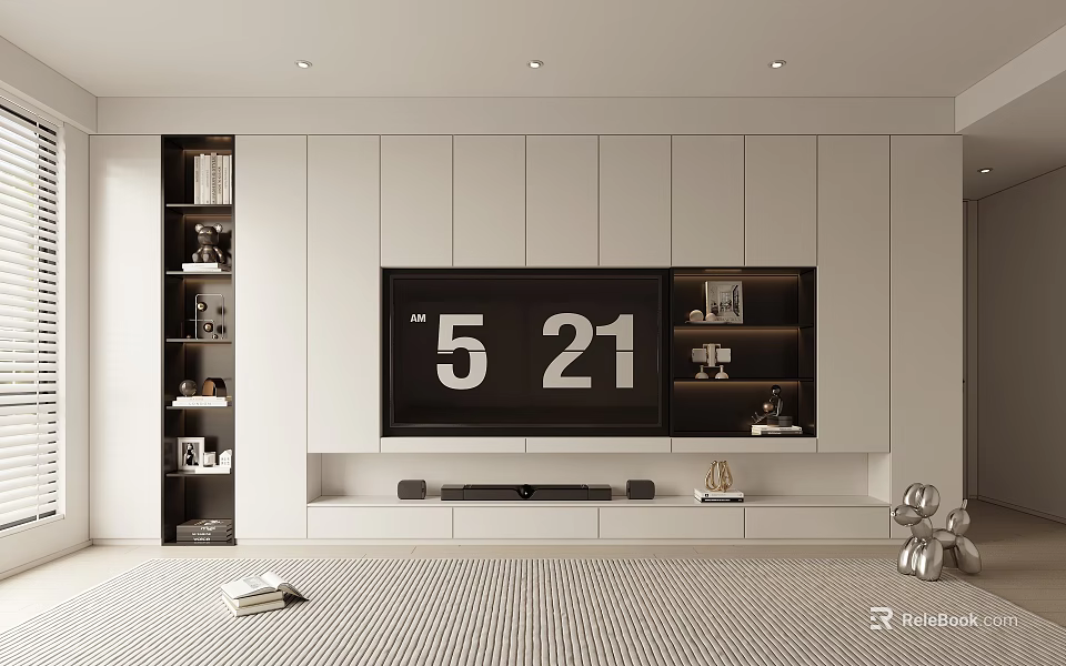 Modern Living Room TV Background Wall With Storage And Decorations 3d model 