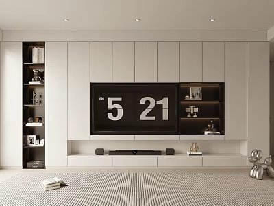 Modern Living Room TV Background Wall With Storage And Decorations 3d model