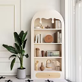 Modern White Arched Shelf With Books Decorative Items Clock And Large Green Plant In Home