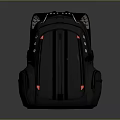 Durable Practical Black Backpack With Red Accents Multiple Pockets And Zippers
