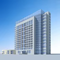 Modern Office Building With Glass Curtain Wall Curved Design And Podium Entrance