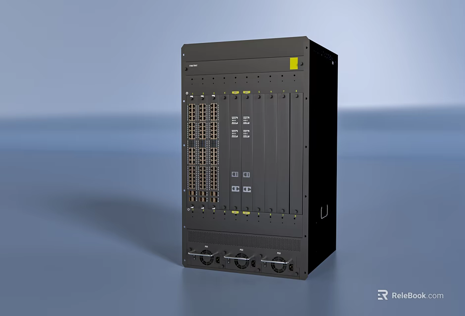 Black Industrial Control Equipment With Modular Front Panel And Multiple Interface Slots 3d model 