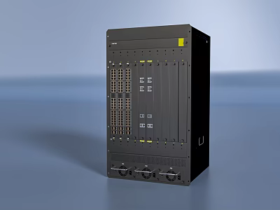 Black Industrial Control Equipment With Modular Front Panel And Multiple Interface Slots 3d model