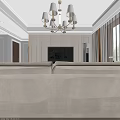 Modern Living and Dining Room Interior With TV Wooden Coffee Table Armchair And Chandelier