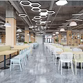 Modern Dining Space Interior With Wooden Frames White Chairs Green Plants And Pendant Lights
