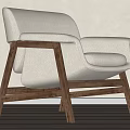 Modern Beige Fabric Leisure Chair With Curved Backrest And Walnut Wooden Legs