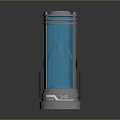 Metallic Blue Cylindrical Container With Glowing Interior Silver Base And Metal Brackets