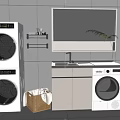 Modern Bathroom With Stacked Washing Machines Sink Cabinet And Mirror