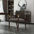 Elegant Modern Leisure Chair With Wooden Frame Gold Armrests Gray Cushion And Decorative Cabinet