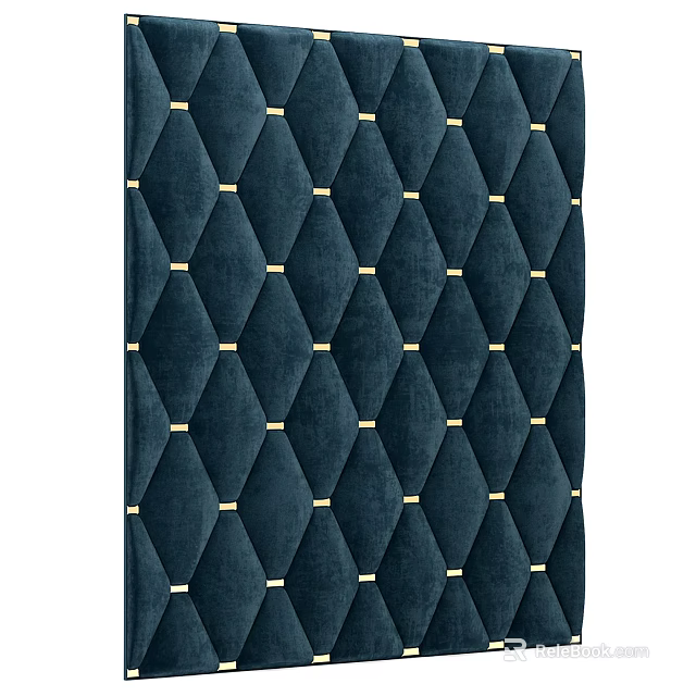 Navy Blue Upholstered Panel With Diamond Tufted Pattern And Gold Trim Details 3d model 