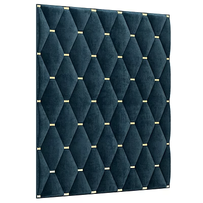 Navy Blue Upholstered Panel With Diamond Tufted Pattern And Gold Trim Details 3d model
