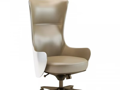 Beige Leather Office Chair With High Backrest Armrests And Metal Base Wheels 3d model