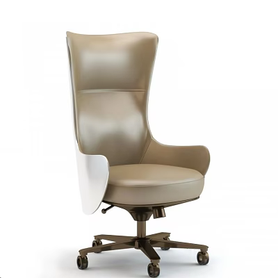 Beige Leather Office Chair With High Backrest Armrests And Metal Base Wheels 3d model