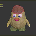 Penguin Shaped Brown Fabric Stool With Plaid Pattern And Plush Texture For Home Decor 3d model