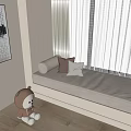 Cozy Room Interior With Window Seat Beige Cushion Throw Pillows Teddy Bear And Wall Painting