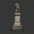 Ancient Stone Lion Statue On Ornate Carved Pedestal With Base Details