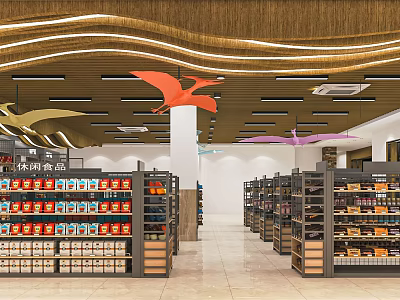 Modern Supermarket Department Store Interior Design With Shelves Products Deli Section And Colorful Decorations 3d model