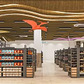 Modern Supermarket Department Store Interior Design With Shelves Products Deli Section And Colorful Decorations
