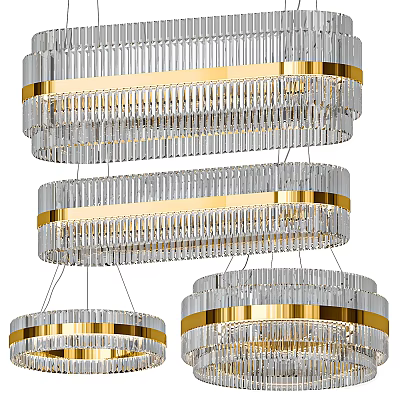 Elegant Crystal Chandelier with Multi Layer Golden Frame and Transparent Crystal Decor 3d model