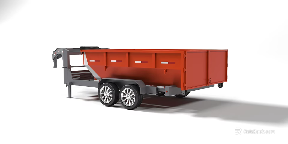 Red Dump Trailer With Dual Wheels And Gray Chassis Structure 3d model 