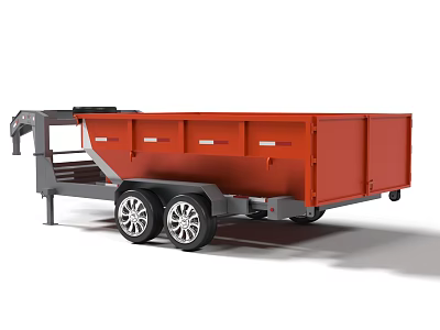 Red Dump Trailer With Dual Wheels And Gray Chassis Structure 3d model