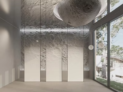 Modern Interior Partition With Stone Textured Panels Natural Lighting And Large Windows 3d model