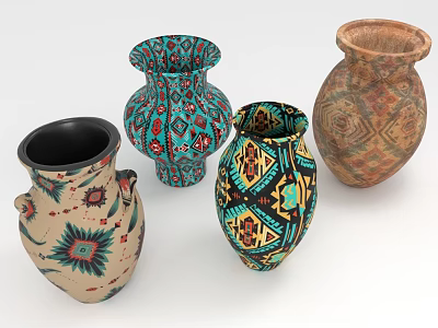 Decorative Vases With Floral Patterns And Colorful Artistic Designs For Home 3d model