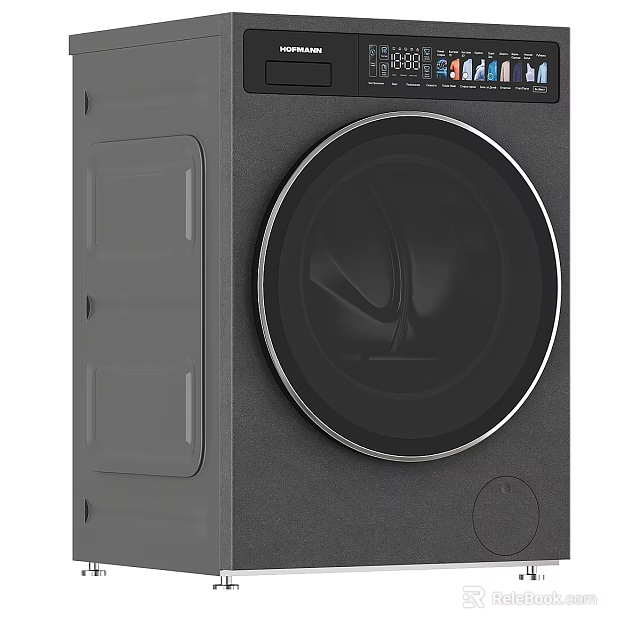 Sleek Gray Washing Machine With Circular Door And Top Control Panel Design 3d model 