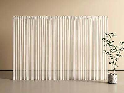 Modern Sheer White Curtains With Pleated Design In Minimalist Interior Room And Green Plant 3d model