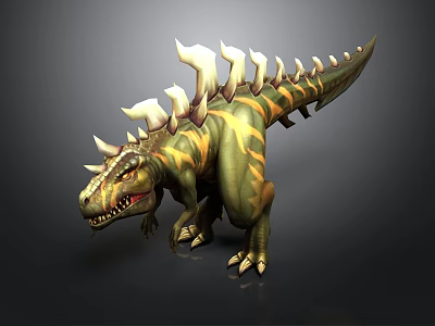3D Dinosaur Creature With Green Yellow Body And Spiked Back Design 3d model