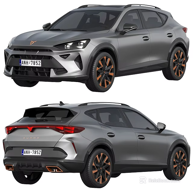 Gray SUV Car With Orange Wheels Sporty Front Grille And Stylish Rear Lights 3d model 