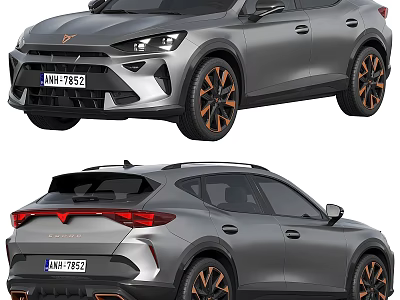 Gray SUV Car With Orange Wheels Sporty Front Grille And Stylish Rear Lights 3d model