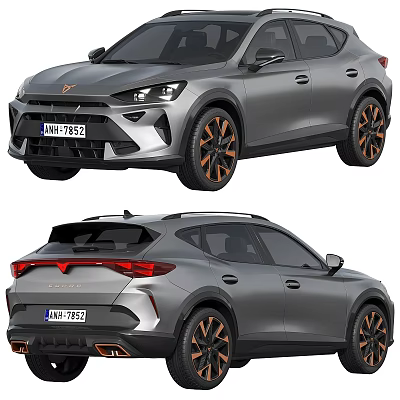 Gray SUV Car With Orange Wheels Sporty Front Grille And Stylish Rear Lights 3d model
