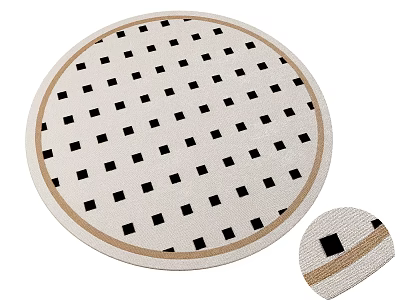 Modern Round Rug With White Background And Black Square Patterns Brown Border 3d model