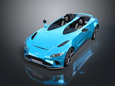 Aston Martin Blue Convertible Sports Car With Sleek Exterior Open Top And Black Wheels 3d model