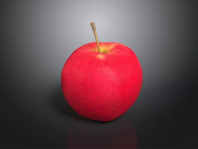 Fresh Ripe Red Apple with Stem and Shiny Surface on Dark Background and Reflection 3d model
