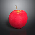 Fresh Ripe Red Apple with Stem and Shiny Surface on Dark Background and Reflection