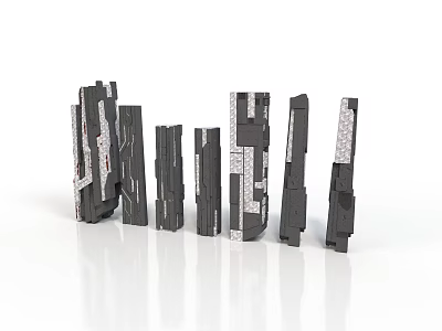 Modern Black And Silver Architectural Models With Varying Height Rectangular Structures And Geometric Lines 3d model