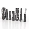 Modern Black And Silver Architectural Models With Varying Height Rectangular Structures And Geometric Lines