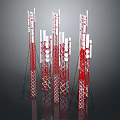 Red And White Communication Tower Structures With Steel Frames And Antenna Equipment