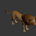 Game Movie Character Lion 3D Model With Brown Mane Standing Pose And Dark Background
