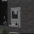 White Bathroom Cabinet Rack with Towels Toiletries and Storage Tray on Gray Marble Wall