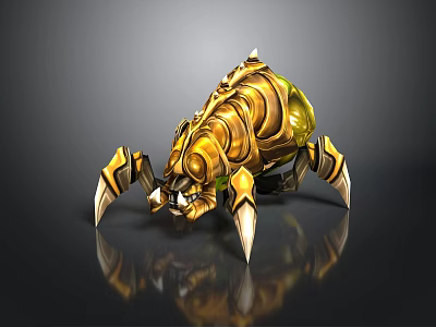 3D Rendered Golden Mythical Creature With Spiked Armor And Sharp Clawed Limbs 3d model