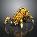 3D Rendered Golden Mythical Creature With Spiked Armor And Sharp Clawed Limbs
